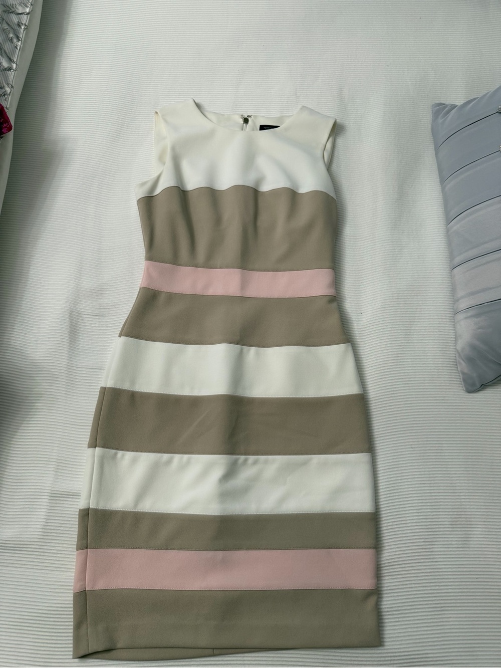 Sleeveless Striped Dress in White, Taupe & Pink
